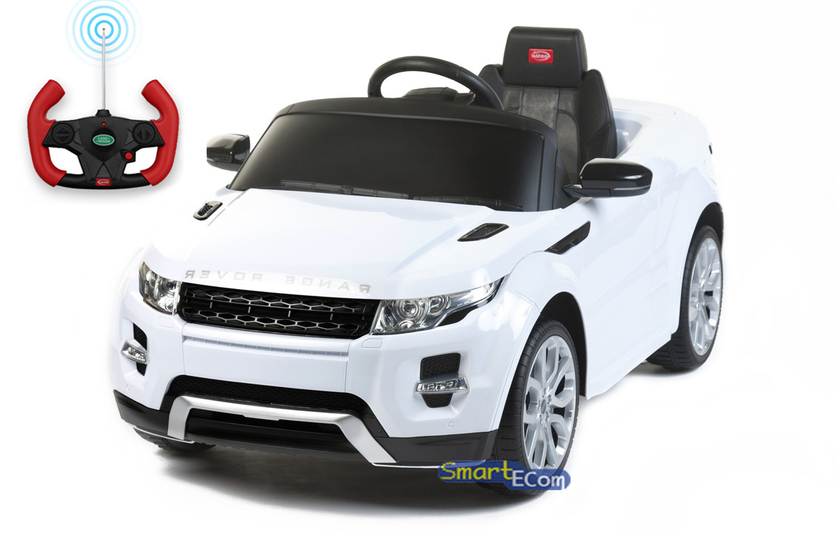 12V Electric power car Range Rover Evoque Ride on toy for kids with Remote Control LED lights MP3 music and horn - White