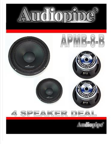 (4) AUDIOPIPE APMB-8-B 8" FULL RANGE CAR AUDIO DJ LOUDSPEAKER LOW-MID RANGE
