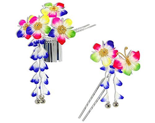 1 Pair of Japanese Maiko Geisha Kimono Kanzashi Hair Ornament Set w/ Prong #9680
