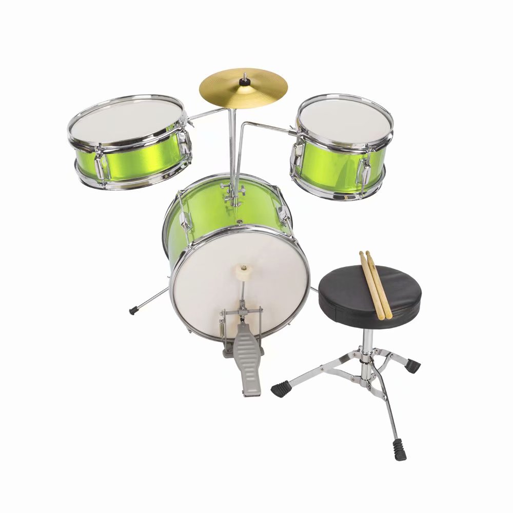 13"x8" 3-Pieces Junior Kids Child Drum Set Kit Pedal Drum Stick Wrench Drum Stool Green