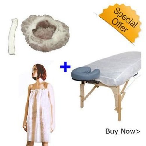 10 Disposable Bed Cover + 100 Disposable Bouffant Caps + 10 Disposable Client Wrap Bundle
