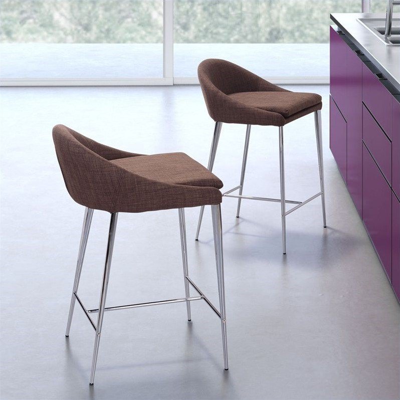 Zuo Reykjavik 24.4" Counter Stool in Tobacco (Set of 2)