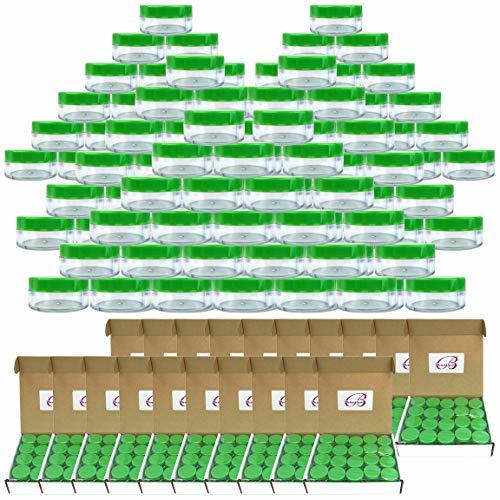 (Quantity: 1000 Pieces) Beauticom 10G/10ML Round Clear Jars with GREEN Lids for Scrubs, Oils, Salves, Creams, Lotions, Liquid, Powder, Glitter, Sample
