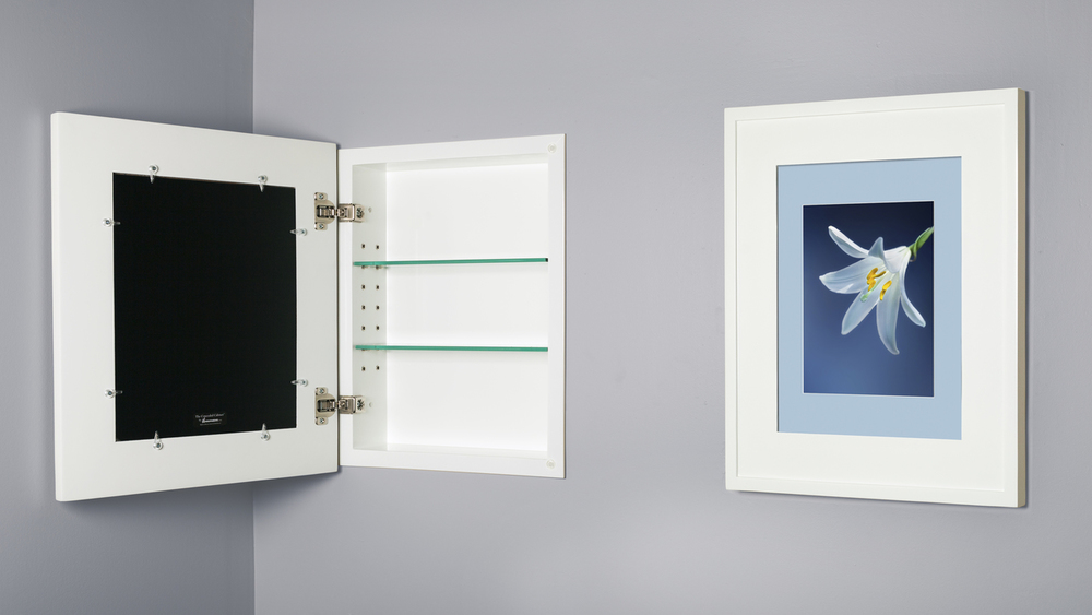 13x16 White Picture Frame Medicine Cabinet, a recessed concealed medicine cabinet that you decorate yourself (Available in White, Black, Espresso, Sil
