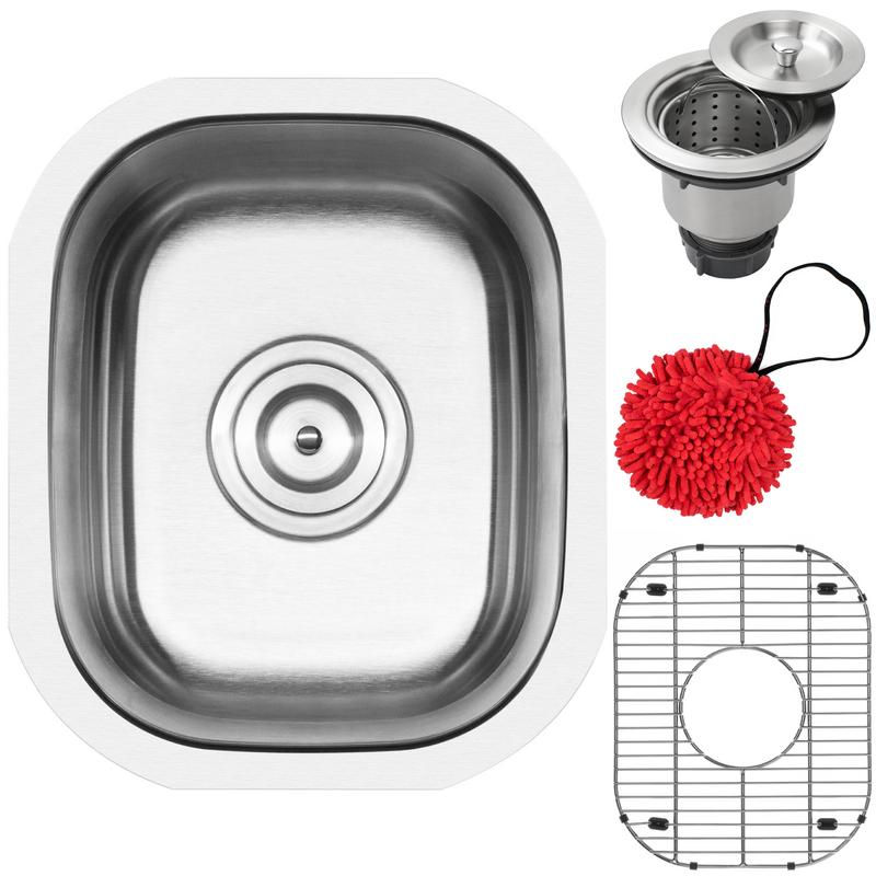 12 3/4" Ticor S705 Haven Series 16-Gauge Stainless Steel Undermount Single Basin Kitchen and Bar Sink with Accessories