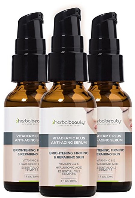 #1 Rated Vitaderm C Plus | 3 Pack | 20% Vitamin C, E, Aloe, Jajoba, Hyaluronic Acid, Rosemary & more | Brightens, Firms, Repairs Skin | Anti-Aging Sup