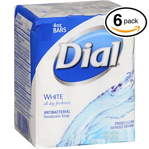 (PACK OF 6 BARS) Dial WHITE Antibacterial Bar Soap. Round the Clock Odor Protection. Leaves Skin Smooth & Radian! Hypo-Allergenic. Great for Hands, Fa