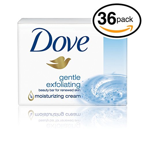 (PACK OF 36 BARS) Dove Beauty Soap Bar: GENTLE EXFOLIATING. Removes Dead Skin & Leaves You with a Fresh Radiant Glow! 25% MOISTURIZING LOTION! Great f