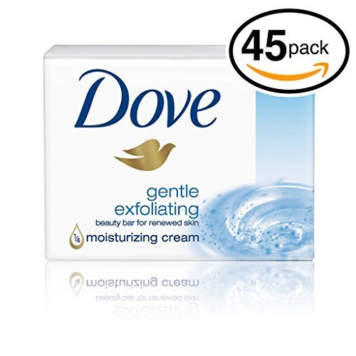 (PACK OF 45 BARS) Dove Beauty Soap Bar: GENTLE EXFOLIATING. Removes Dead Skin & Leaves You with a Fresh Radiant Glow! 25% MOISTURIZING LOTION! Great f