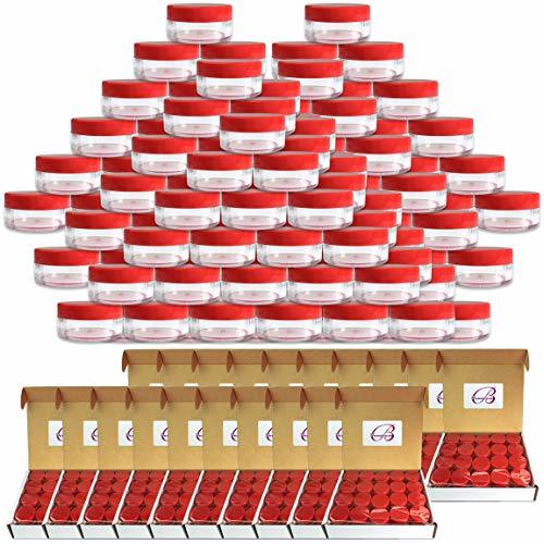 (Quantity: 1000 Pieces) Beauticom 10G/10ML Round Clear Jars with RED Lids for Pills, Medication, Ointments and other Beauty and Health Aids - BPA Free