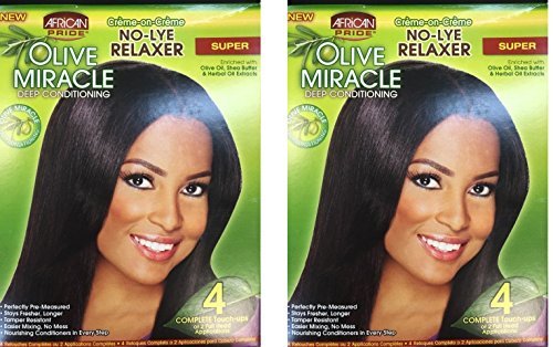 [ PACK OF 2] AFRICAN PRIDE No-Lye RELAXER Olive Miracles Deep Conditioning SUPER (4 APP)