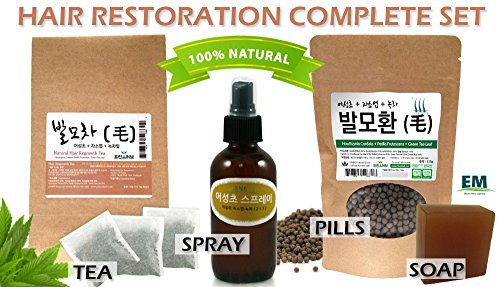 100% Natural Herbal Hair Restoration Complete Set/Treatment Spray, Tea, Pills and Soap Set for Helping Regrowth of Hair , , , 4