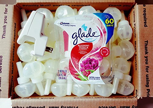 100 Glade Air Plugins Scented Oil Refills BLOOMING PEONY CHERRY + Warmer No Pack