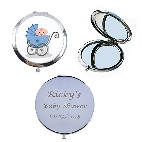 12 Pcs Personalized Compact Mirror Favors Baby Boy Shower Blue/Makeup Purse Mirrors with Organza Bag