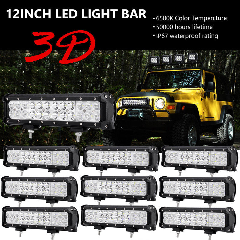 10x 12INCH 72W CREE LED WORK LIGHT BAR OFFROAD ATV Fit For Jeep Ford SUV VAN CAR