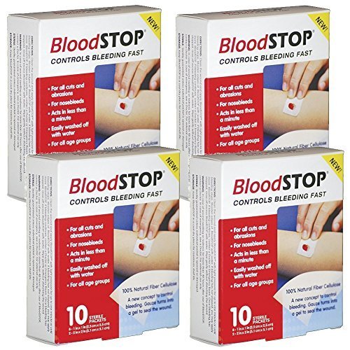 (Set/4) BloodSTOP Blood Clotter Patches - 40 Absorbent Hemostatic Gauze Pads
