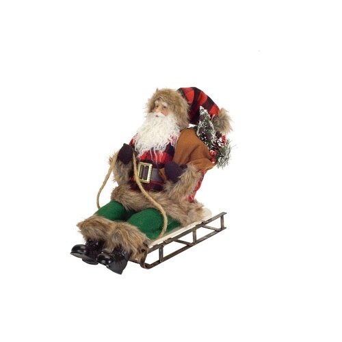 13.5” Brown and Red Santa on the Sleigh Figurine - 32825129