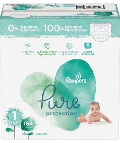 [Best Clinically proven hypoallergenic Diaper] - Pampers Pure Protection Diapers, Size 1, 164 count - premium cotton and soft plant-based fibers