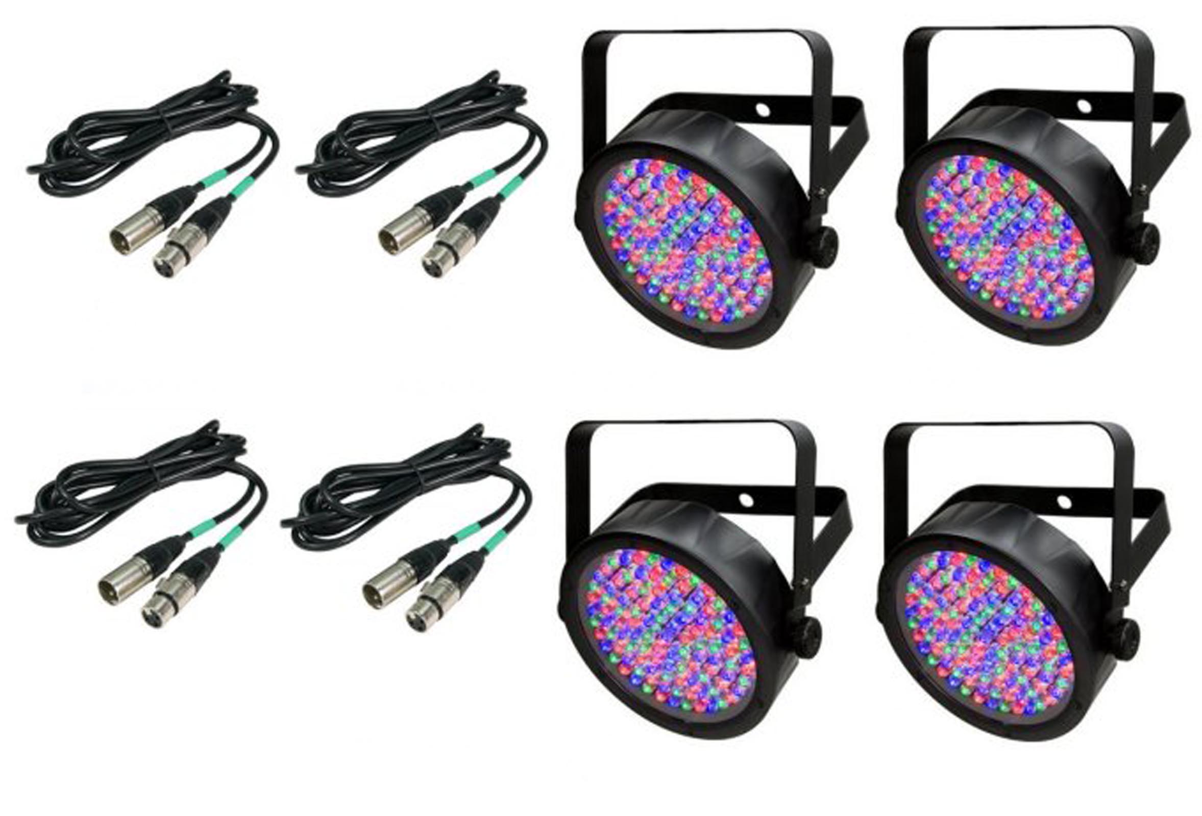 (4) Chauvet DJ SlimPar 56 LED Slim Par Can Pro RGB Lighting Effects + DMX Cables