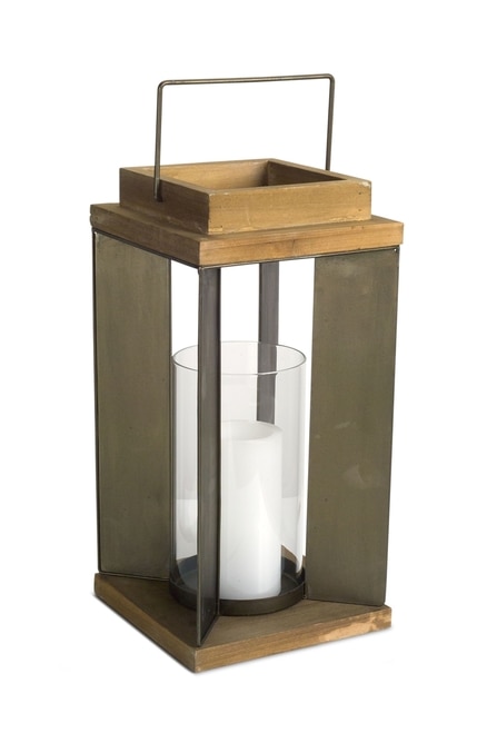 16” Vintage Style Glass Candle Holder with Wood Base - 33390176