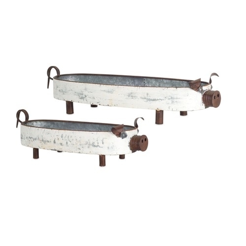 (Set of 2) Pig Bowl Iron White, Tin - 33390211
