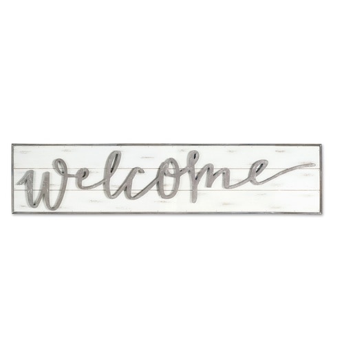 11.25” Wood “WELCOME” Sign (White, Grey) - 33390216