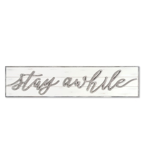 11.25 Wood STAY AWHILE Sign (White, Gray) - 33390217