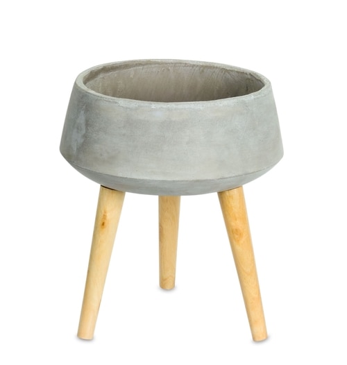 13” Grey And Brown Standing Cement Planter - 33390282