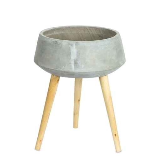 17.5" Grey And Brown Standing Cement Planter - 33390283
