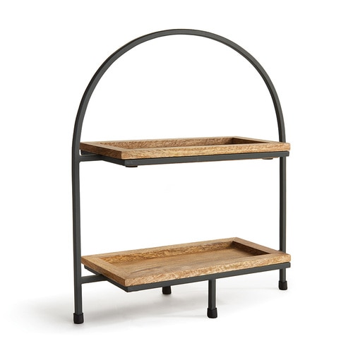 16” Mango Wood and Iron Archway Style Two-Tiered Serving Tray - 32803065