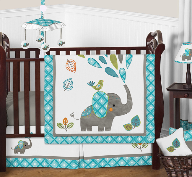 11pc Crib Bedding Set for the Mod Elephant Collection by Sweet Jojo Designs