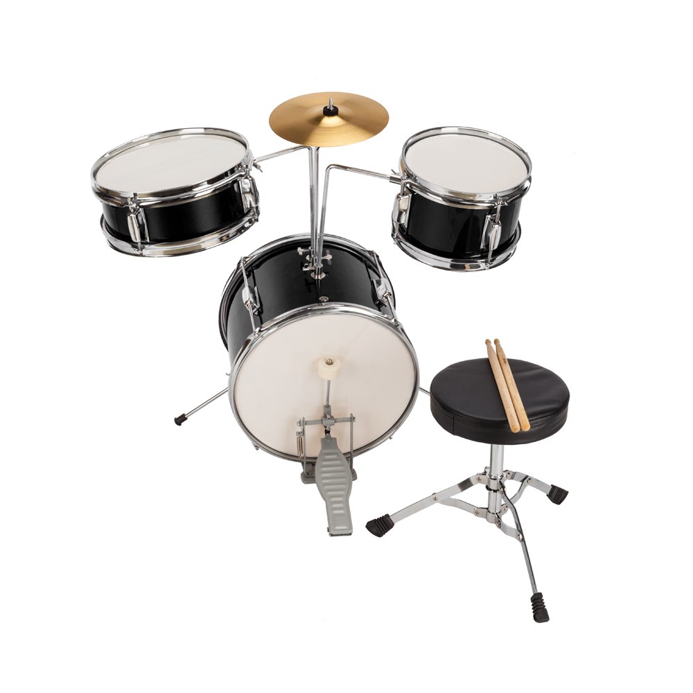 13"x8" 3-Pieces Junior Kids Child Drum Set Kit Pedal Drum Stick Wrench Drum Stool Black