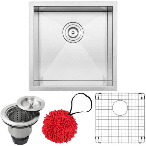 17 1/4" Ticor S3640 Pacific Series 16-Gauge Stainless Steel Undermount Single Basin Zero Radius Kitchen and Bar Sink with Accessories