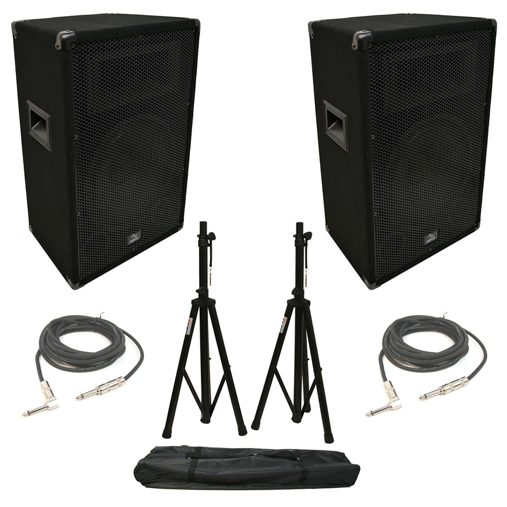 (2) Harmony Audio HA-V12P Pro DJ 12" Passive 450W PA Speaker 1/4" Cables Stands