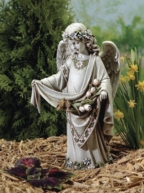 16.5" Josephs Studio Angel Holding Skirt with Birds Outdoor Garden Statue - 6451888