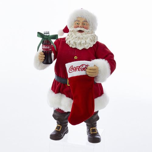 10" Bright Red and White Santa With Coke Bottle and Stocking Table Piece - 32808100