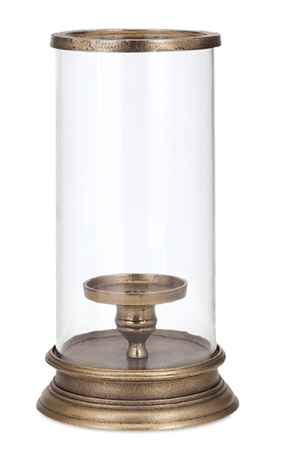 16" Large Stylish Parrino Brass Pillar Candle Lantern with Glass Hurricane Shade - 31451880