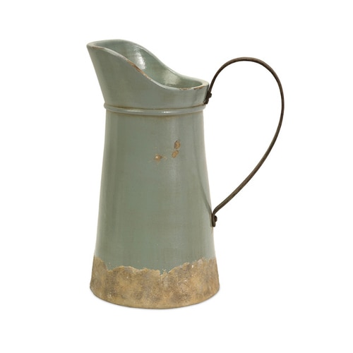 15" Decorative Distressed Rustic Ceramic Pitcher Vase with Metal Handle - 28672915