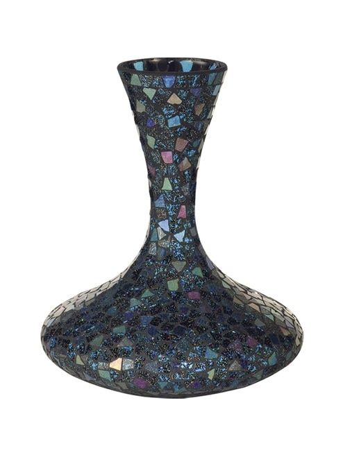 12" Iridescent Sapphire Mosaic Large Decorative Glass Vase - 31376169