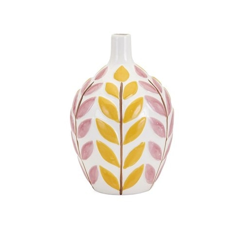 11.25” Floral Blanched White, Butterscotch Yellow and Flamingo Pink Bliss Medium Vase - 32584894