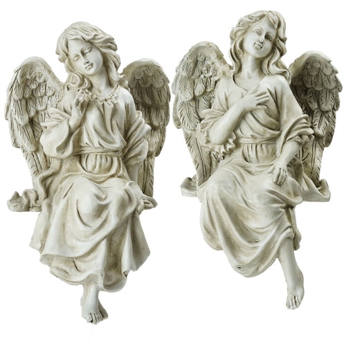 14" Gray Set of 2 Decorative Sitting Angel Outdoor Garden Statues - 32599179