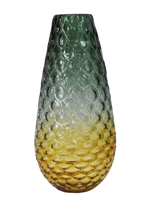 14.75” Purple and Amber Honeycomb Design Art Glass Vase - 32813533