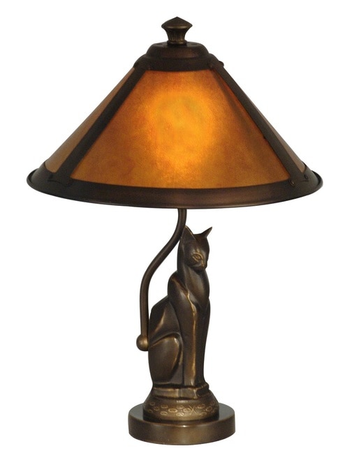 17" Antique Bronze Amber Ginger Cat Accent Lamp with Mica Cone Shade - 31376318