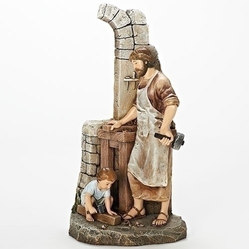 12.75" The Carpenters Apprentice Joseph and Jesus Religious Statue - 32793313