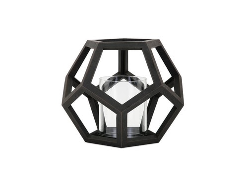 10" Small Black Geometric "Ubon" Wood Pillar Candle Lantern - 32558333