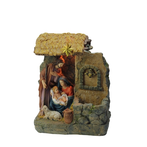14" Holy Family Religious Nativity Fountain with Lamp Table Top Christmas Decoration - 32262117