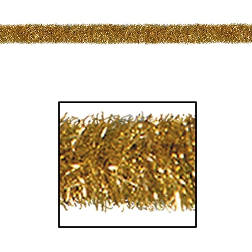 100 Festive Shiny Gold Gleam N Tinsel Holiday Garland - Unlit - 31561644