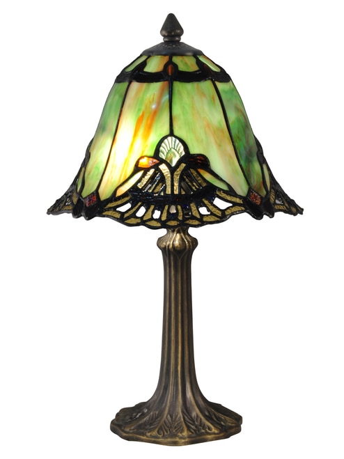 16" Green and Amber Hawaiian Hand Crafted Glass Tiffany-Style Table Lamp - 31555628