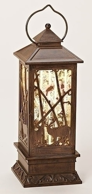 11” LED Lighted Battery Operated Glitterdome Deer Lantern with Bronze Finished - 32623270