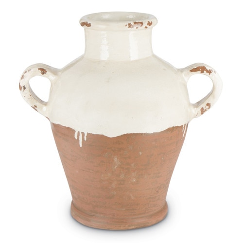 13" Cream White and Orange Mixture of Antique and Glossy Finish Two Handle Jug - 32813057